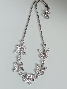 Sterling Silver Butterfly Cubic Zirconia Pave Bolo 925 Bracelet Adjustable
